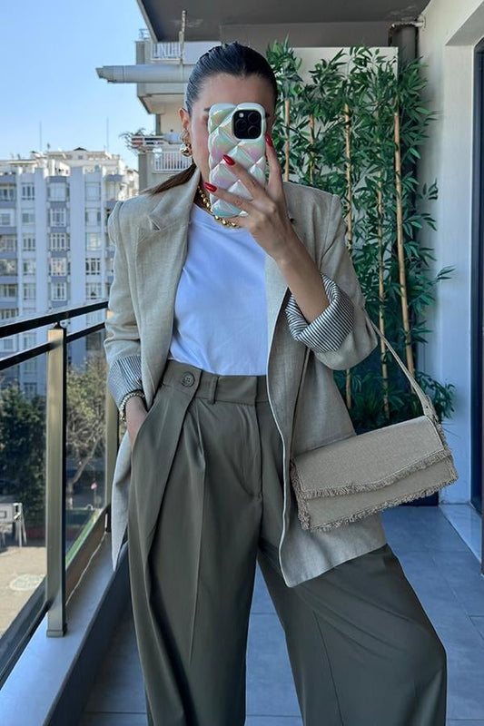 Vivenra Keten Blazer Ceket - Krem