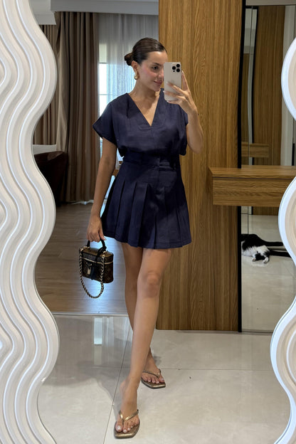 Walker Lacivert Şort Etek Keten Takım