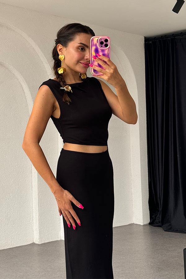 Wanda Bel Dekolteli Kalem Elbise