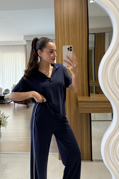 Wans Lacivert Biyeli Pike Modal Takım