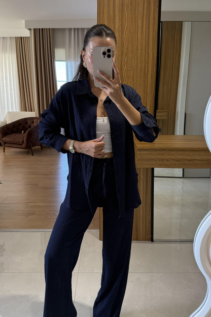 Wanted Lacivert Krinkıl Takım