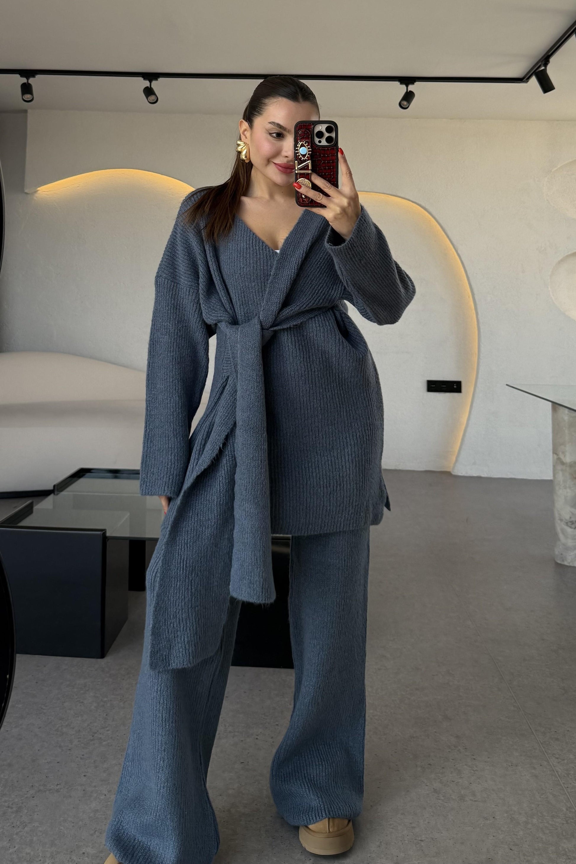 Warner Petrol Yandan Bağlamalı Triko Takım