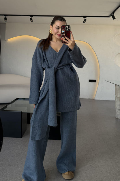 Warner Petrol Yandan Bağlamalı Triko Takım