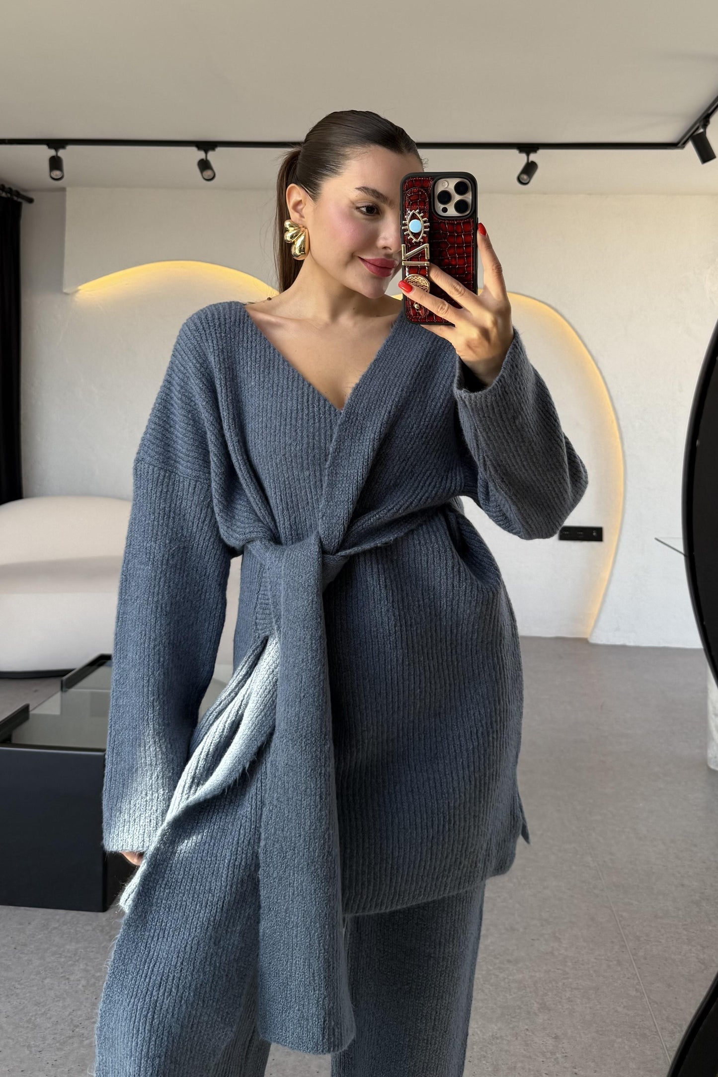 Warner Petrol Yandan Bağlamalı Triko Takım