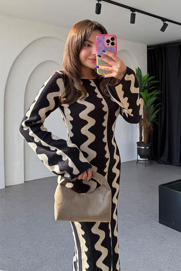 Waves NKD Siyah Şeritli Maxi Elbise