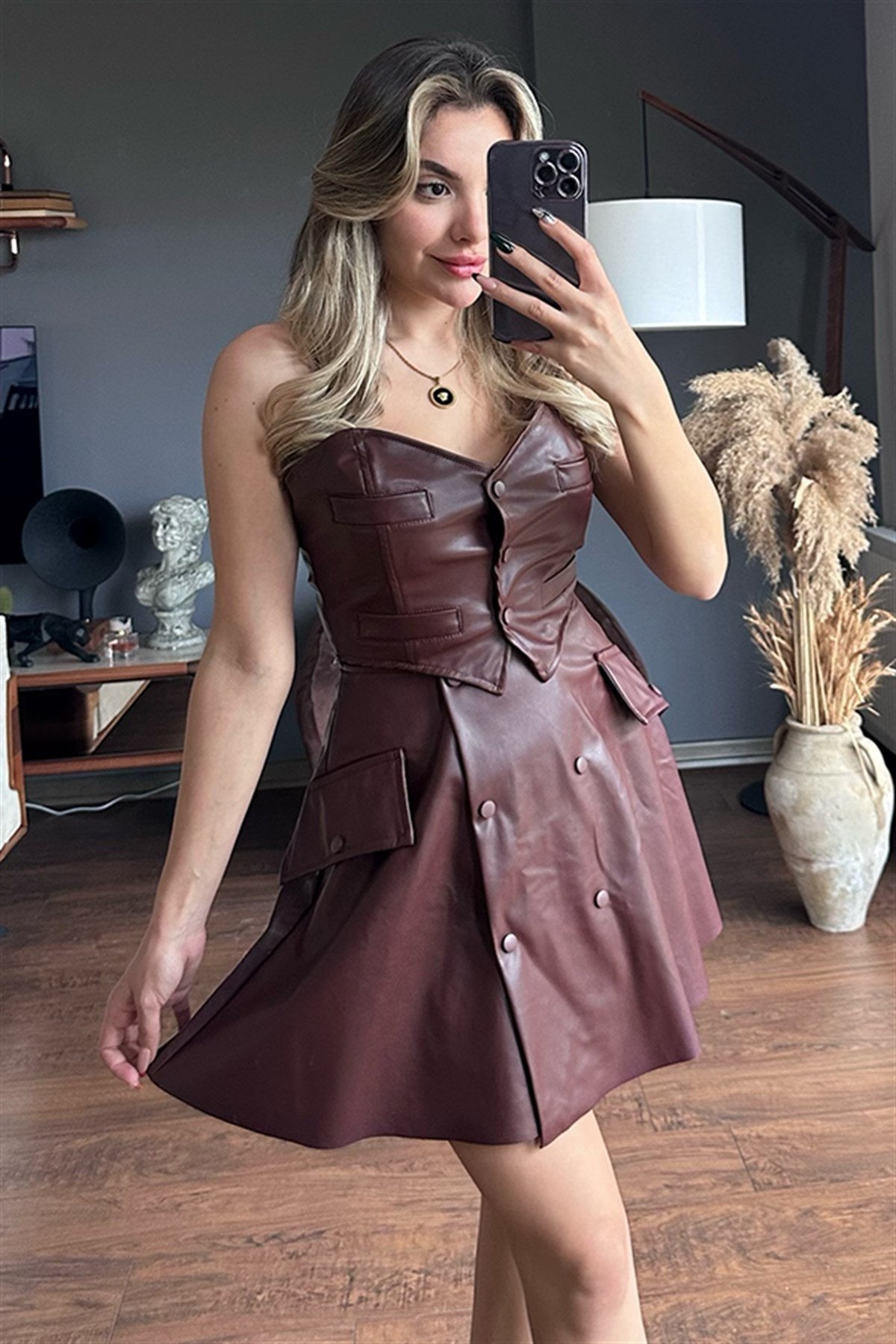 Wednesday deri etekli takım - Bordo