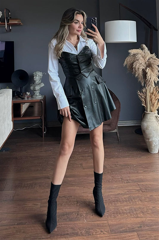 Wednesday deri etekli takım - Siyah