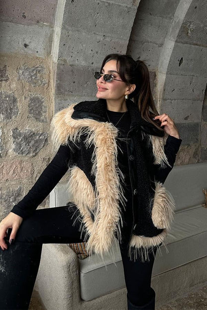 Weisman Tüylü Siyah Kürk Yelek
