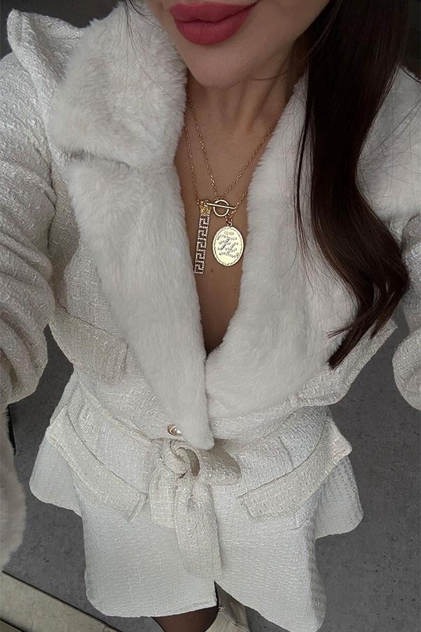 Wendelin Beyaz Yakası Peluş Tüvit Elbise