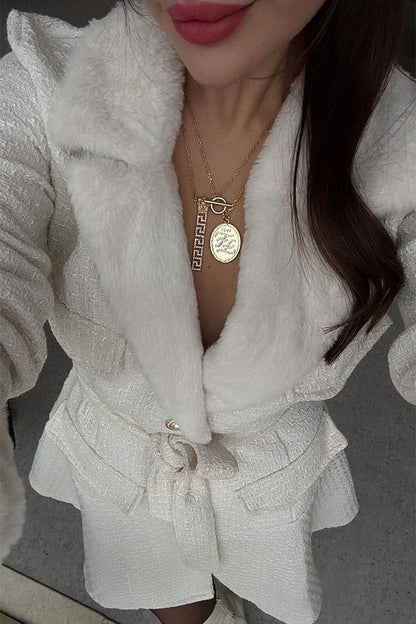 Wendelin Beyaz Yakası Peluş Tüvit Elbise