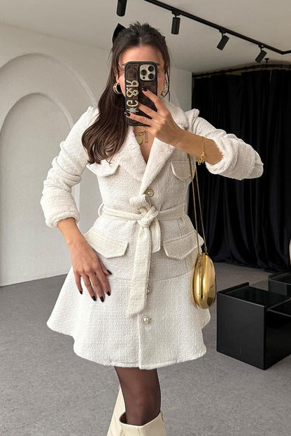 Wendelin Beyaz Yakası Peluş Tüvit Elbise