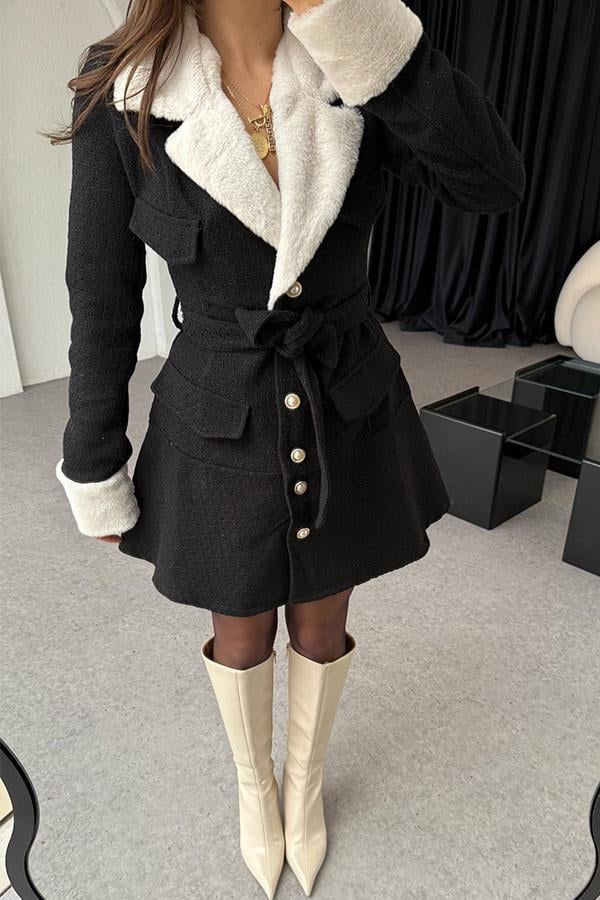 Wendelin Siyah Yakası Peluş Tüvit Elbise