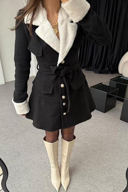 Wendelin Siyah Yakası Peluş Tüvit Elbise