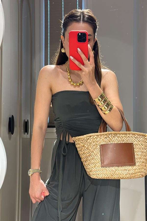 Wendy Büzgülü Bluz Salaş Pantolon Takım - Haki