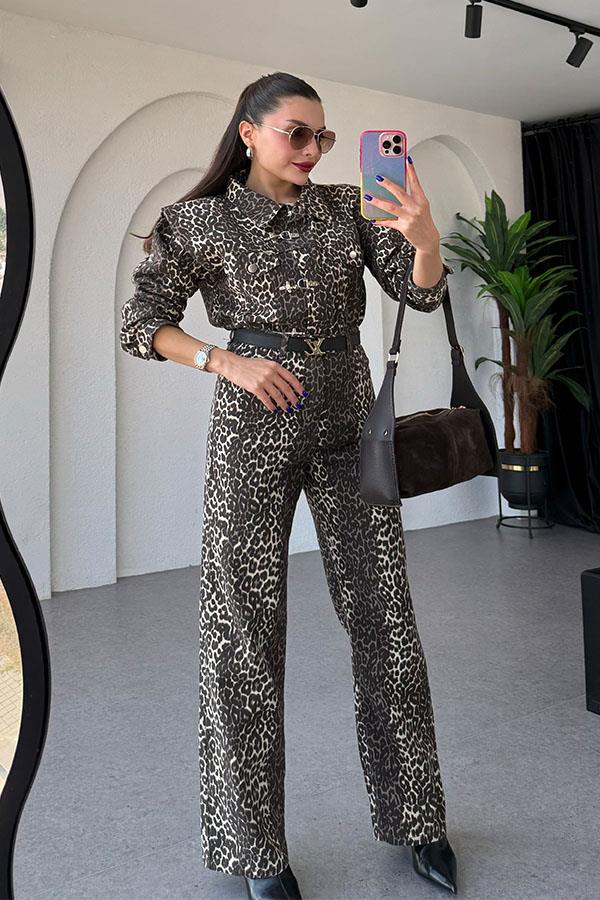 Wilhel Vatkalı Leopar Denim Takım