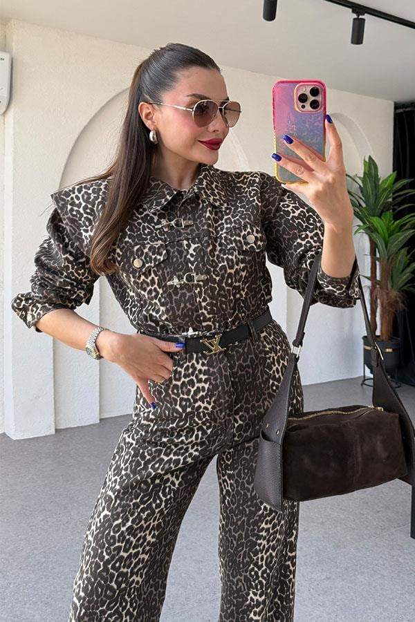 Wilhel Vatkalı Leopar Denim Takım