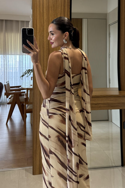 Wilson Zebra Şal Detay Astarlı Elbise