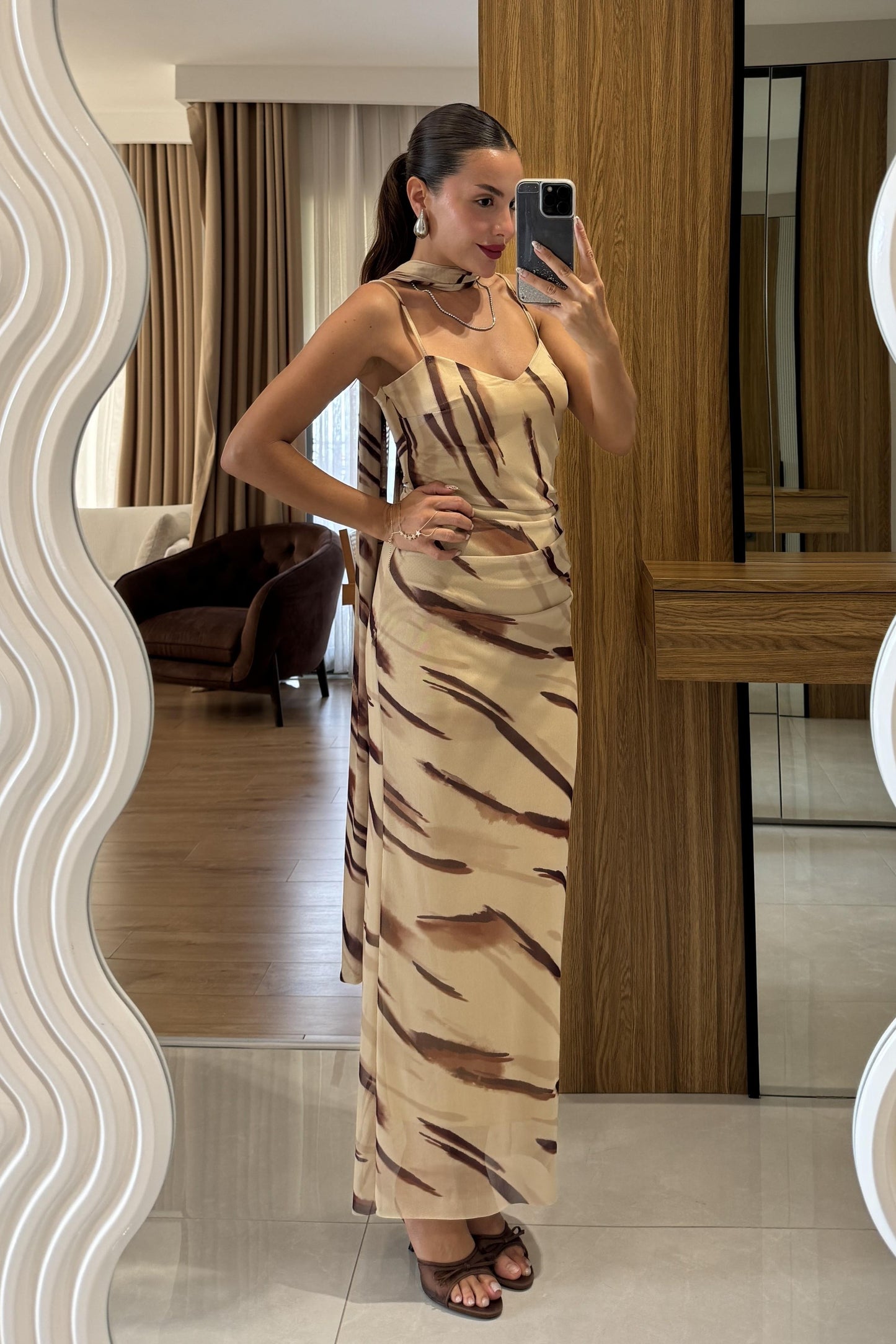 Wilson Zebra Şal Detay Astarlı Elbise