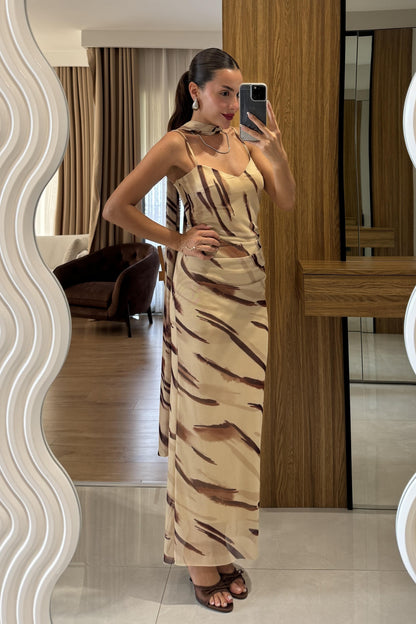 Wilson Zebra Şal Detay Astarlı Elbise