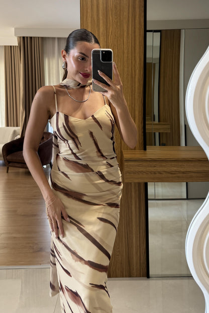 Wilson Zebra Şal Detay Astarlı Elbise