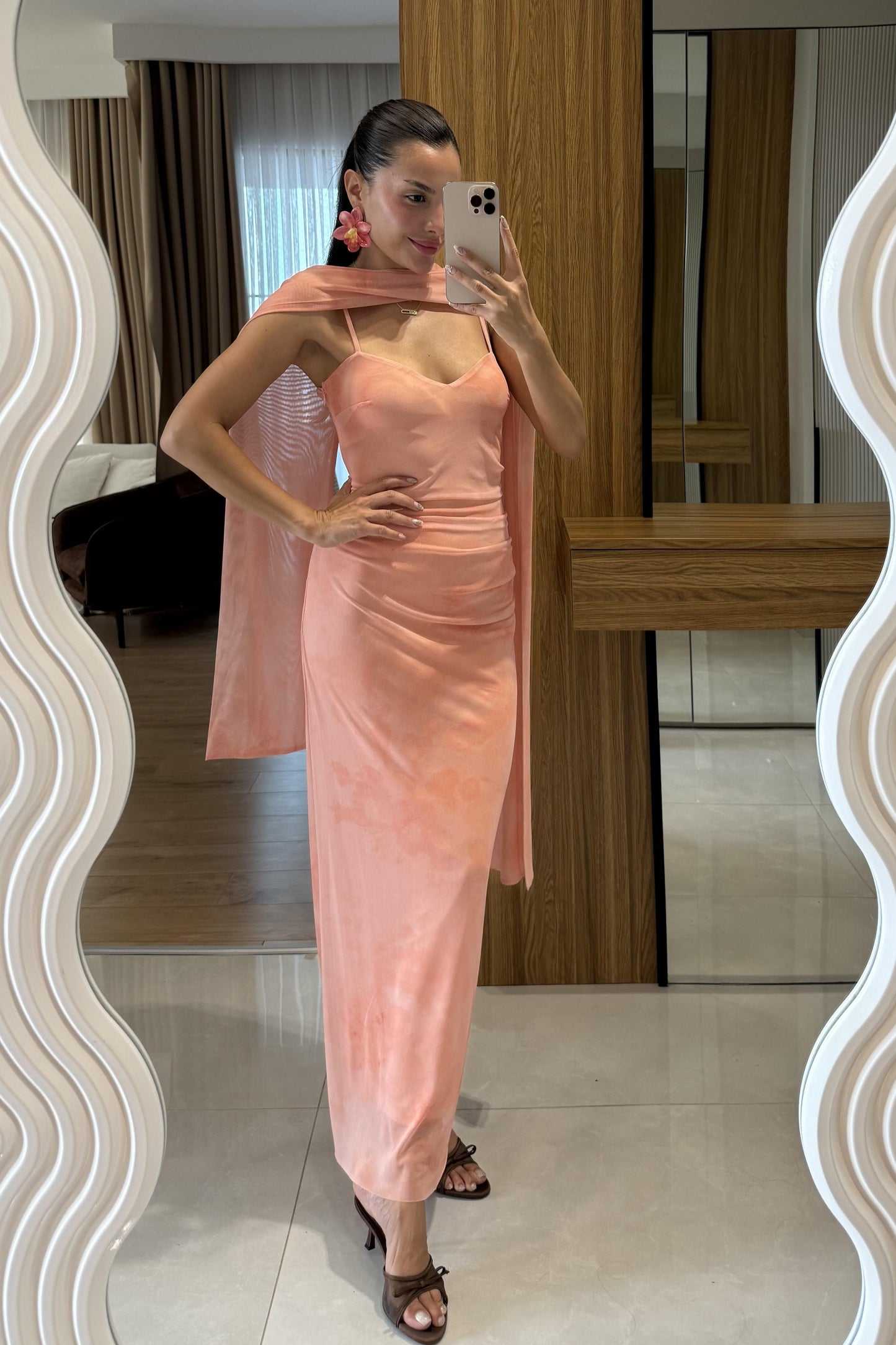 Wilson Pudra Şal Detay Astarlı Elbise