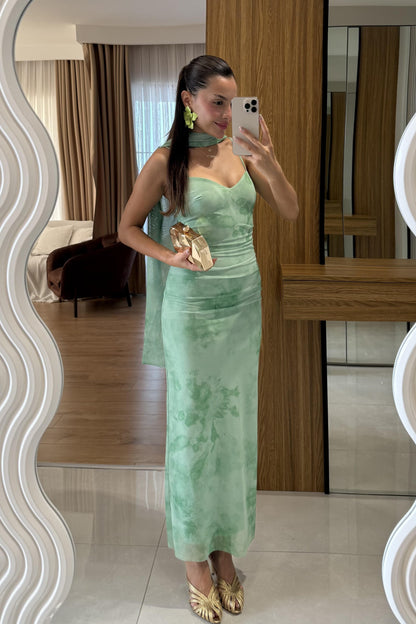 Wilson Yeşil Şal Detay Astarlı Elbise