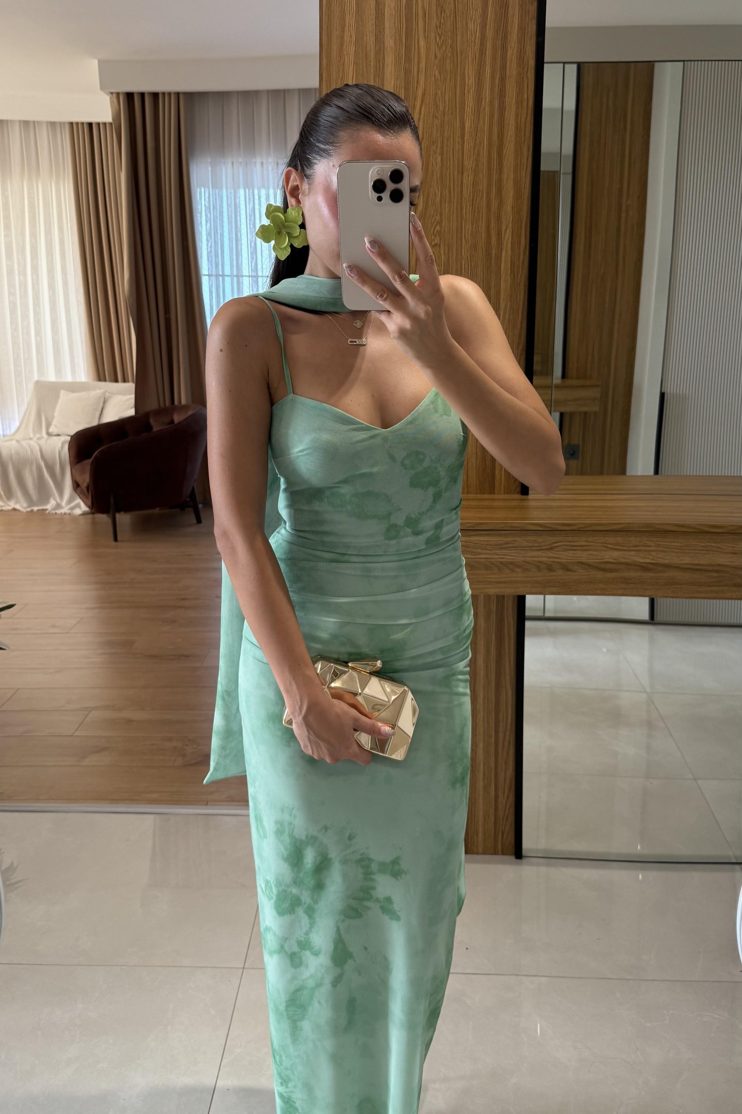 Wilson Yeşil Şal Detay Astarlı Elbise