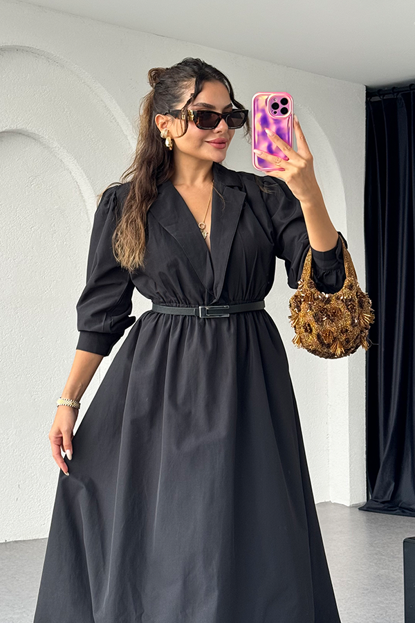 Wolare siyah premium balon elbise