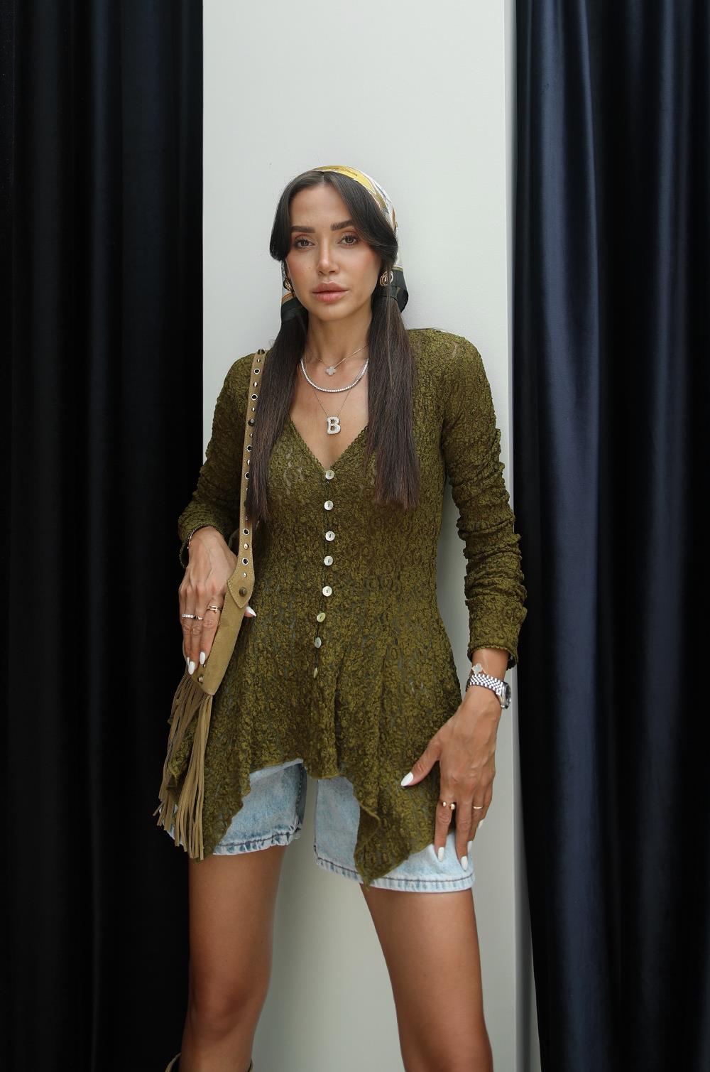 YAĞ YEŞILI PEPLUM DANTEL HIRKA