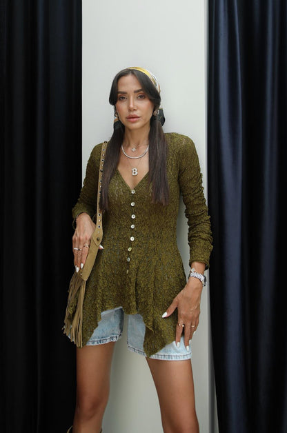 YAĞ YEŞILI PEPLUM DANTEL HIRKA