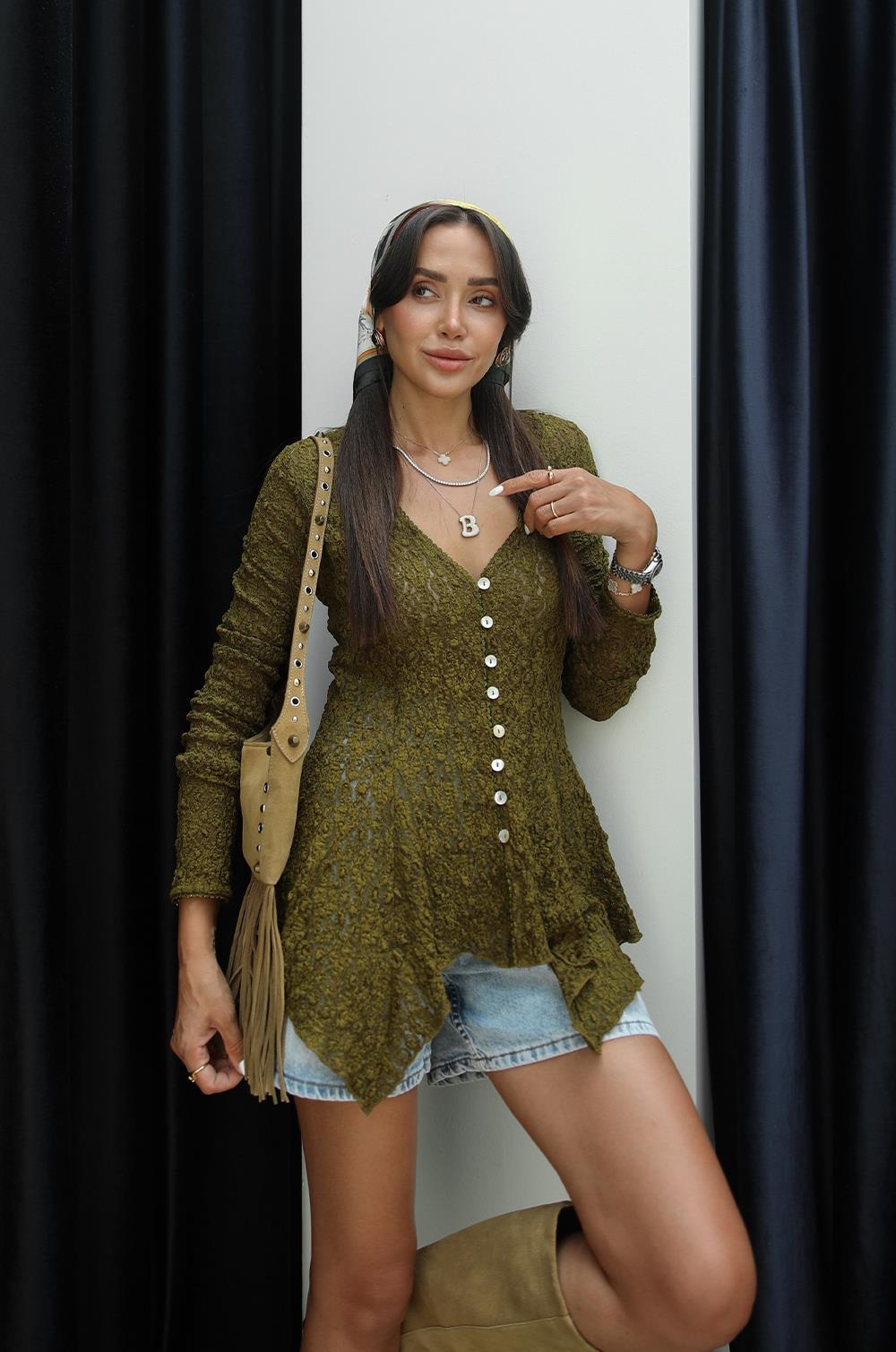 YAĞ YEŞILI PEPLUM DANTEL HIRKA