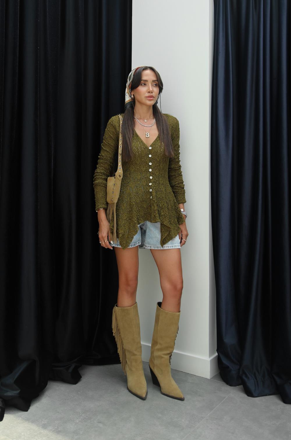 YAĞ YEŞILI PEPLUM DANTEL HIRKA