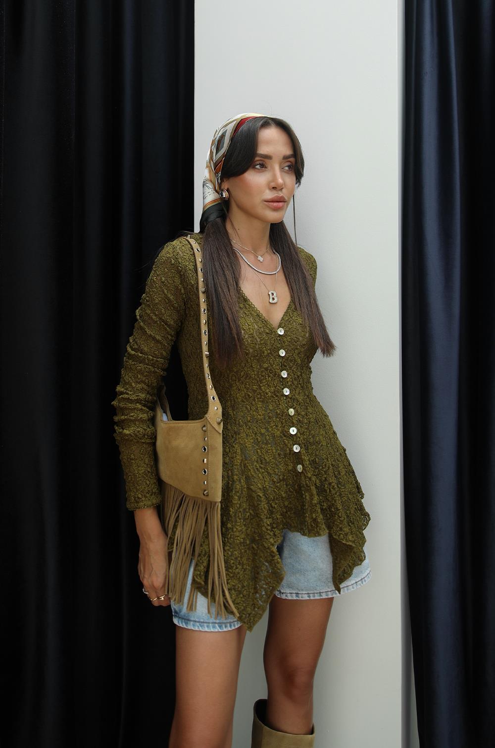 YAĞ YEŞILI PEPLUM DANTEL HIRKA