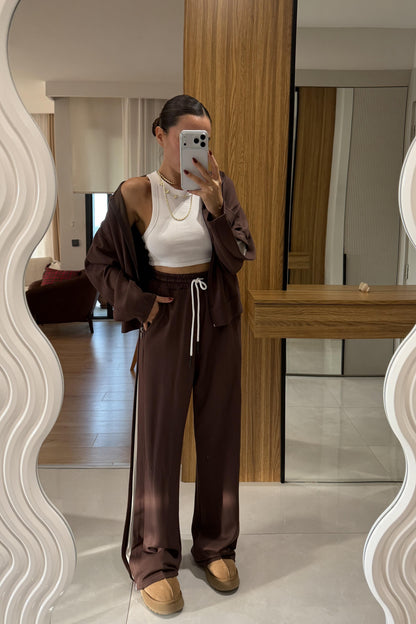 Yamore Kahve Kenar Detaylı Modal Takım