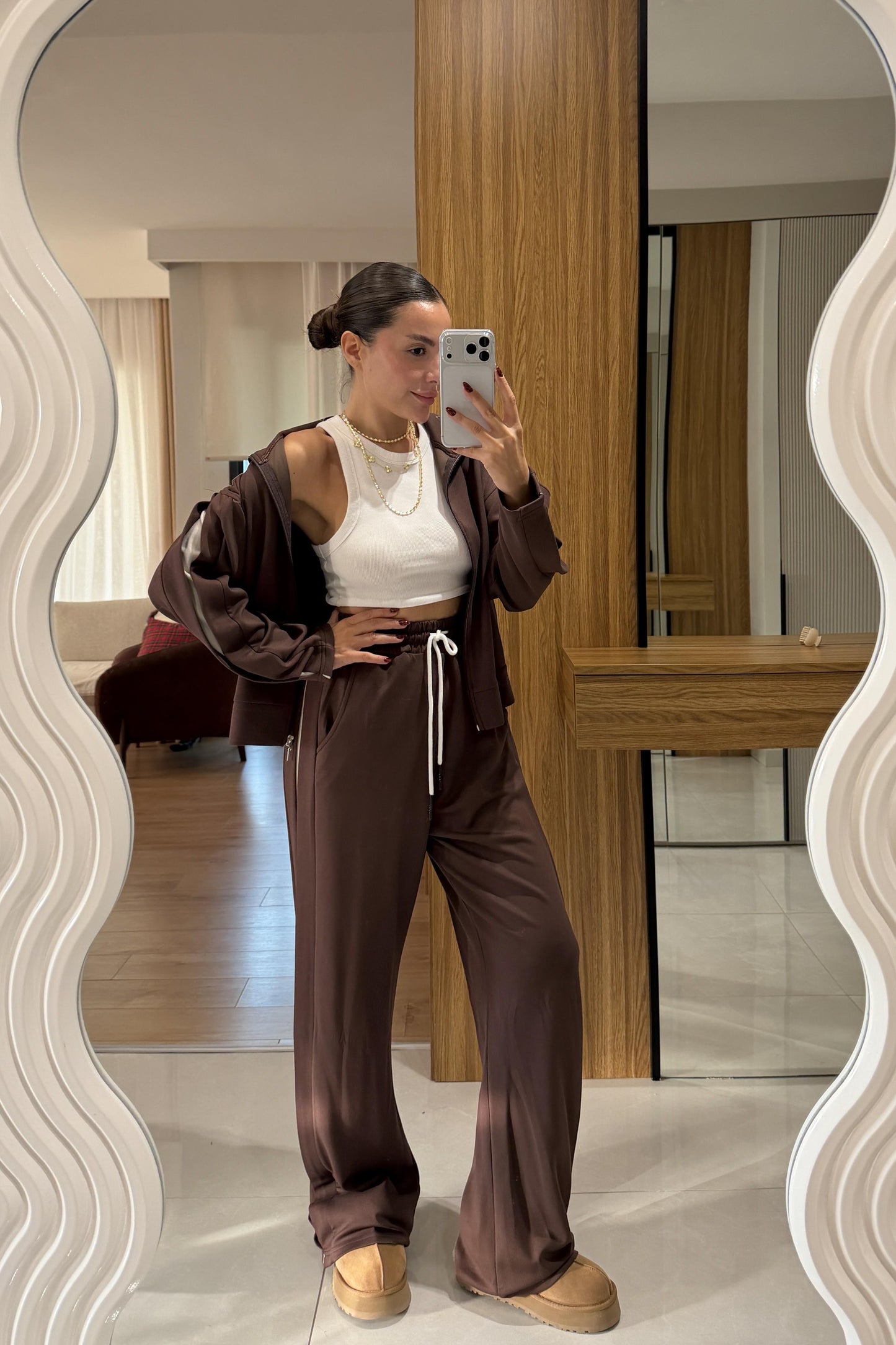 Yamore Kahve Kenar Detaylı Modal Takım