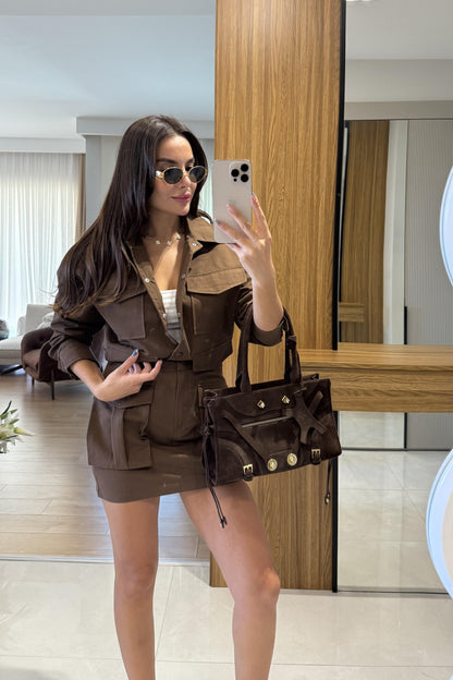 Yesenia Kahve Gabardin Tensel Cepli Takım