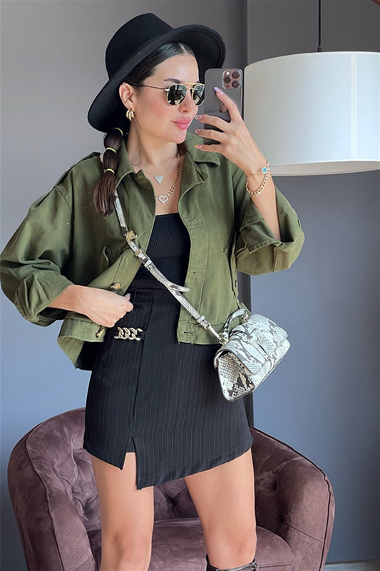 Yeşil askeri model kot ceket