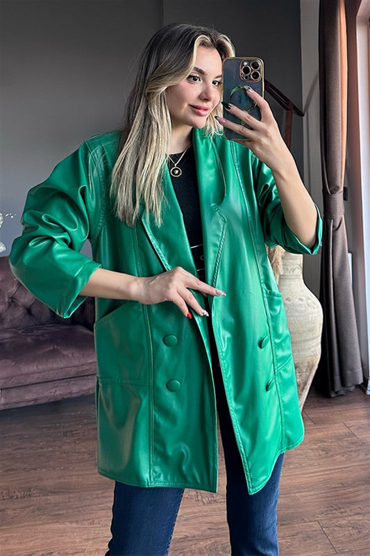 Yeşil deri blazer ceket