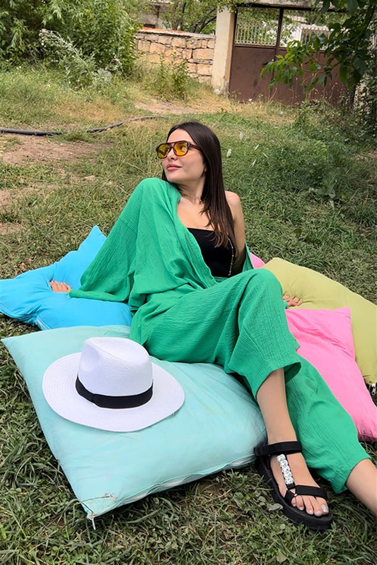 Yeşil kimonolu bohem takım