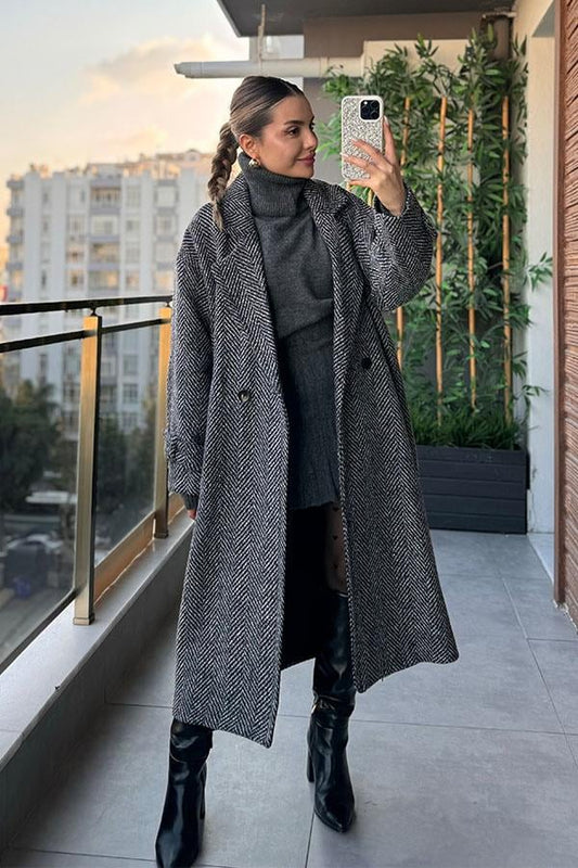 Ysabel Balık Sırtı Kaşe Kaban