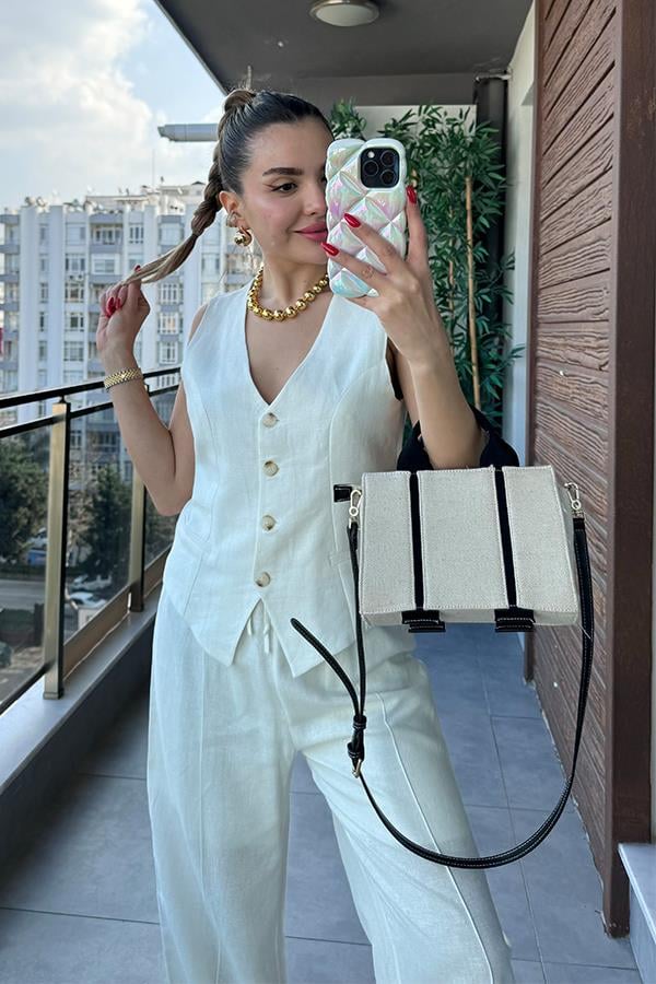 Yuled Yelek Pantolon Takım - Ekru