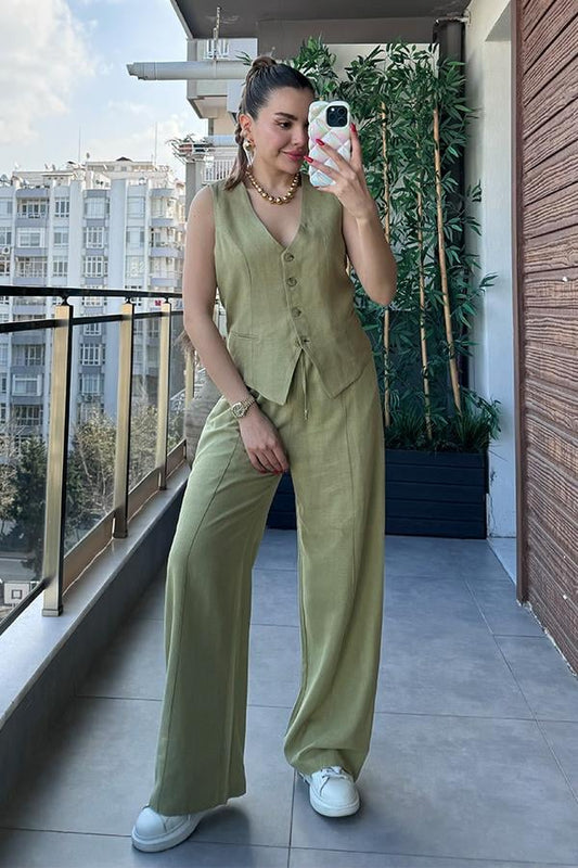 Yuled Yelek Pantolon Takım - Yağ Yeşil