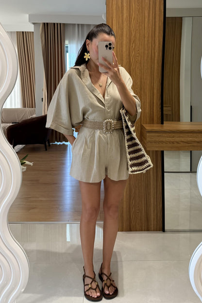 Zavina Taş Kemerli Ham Keten Takım