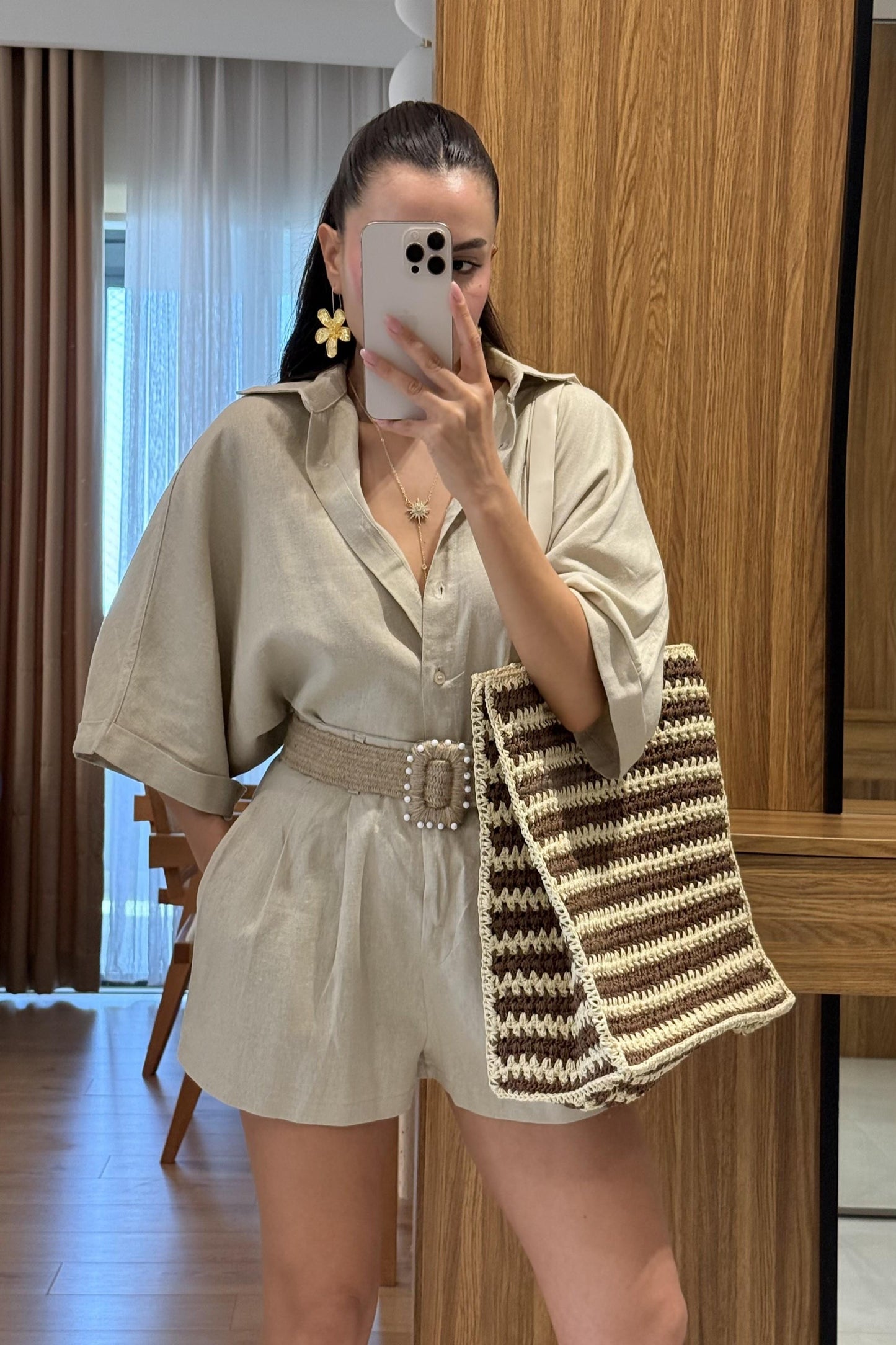 Zavina Taş Kemerli Ham Keten Takım