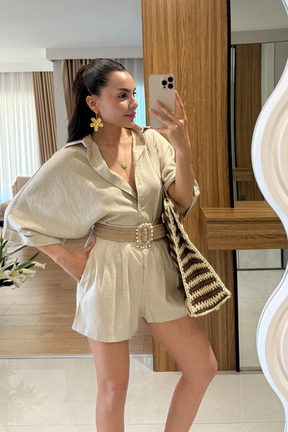 Zavina Taş Kemerli Ham Keten Takım