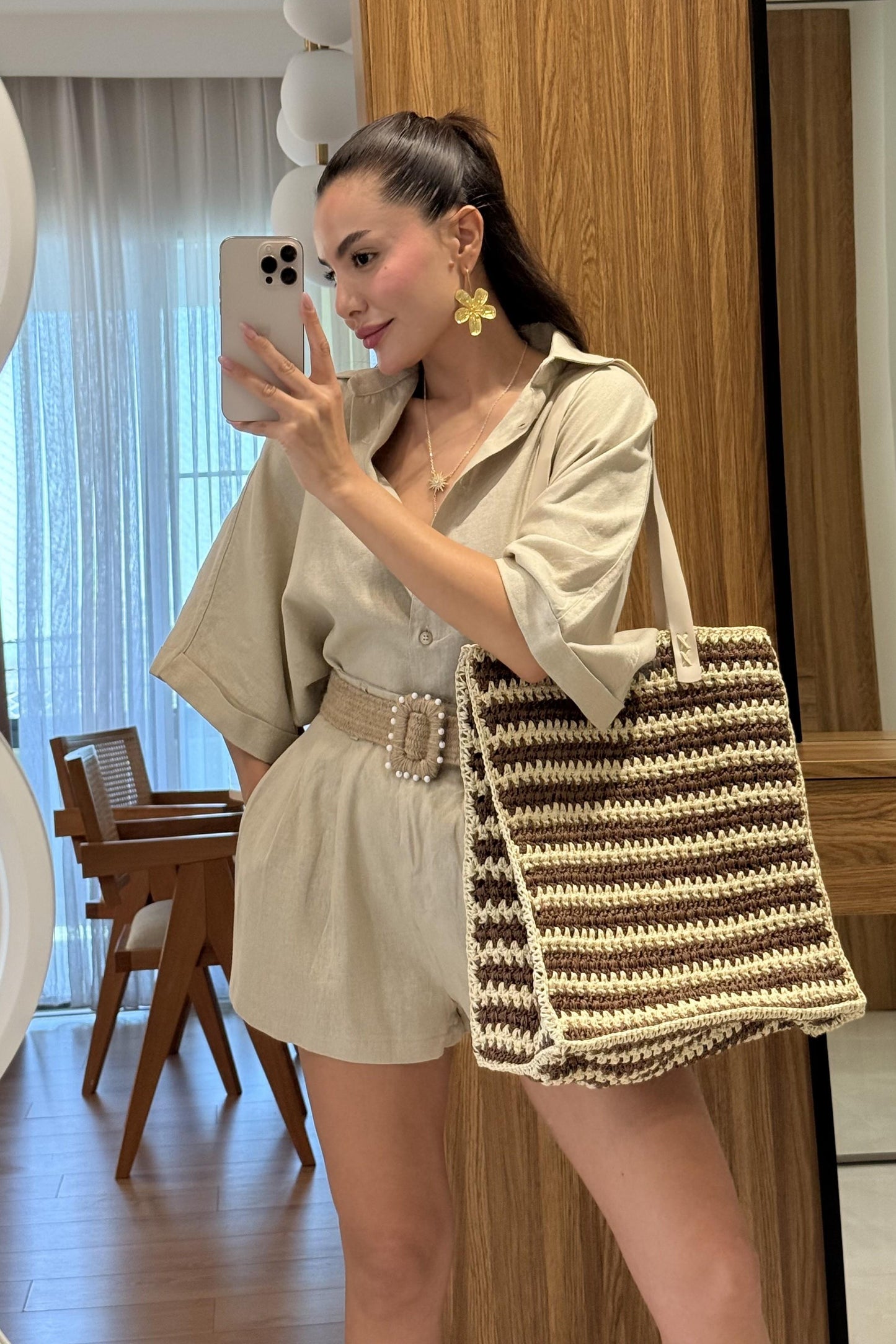 Zavina Taş Kemerli Ham Keten Takım