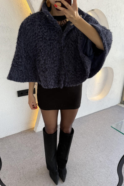 Zeland Petrol Mavi Keçe Kısa Panço