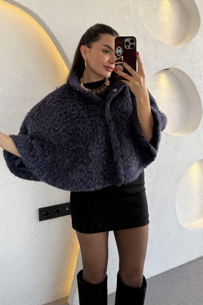 Zeland Petrol Mavi Keçe Kısa Panço