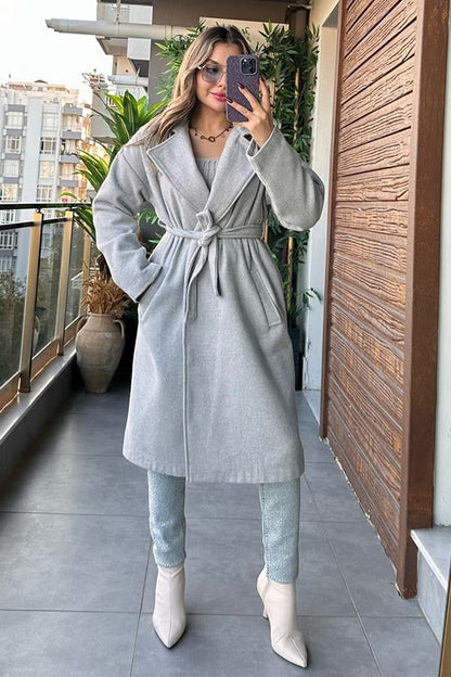 Zoe Yakalı Gri Kaban