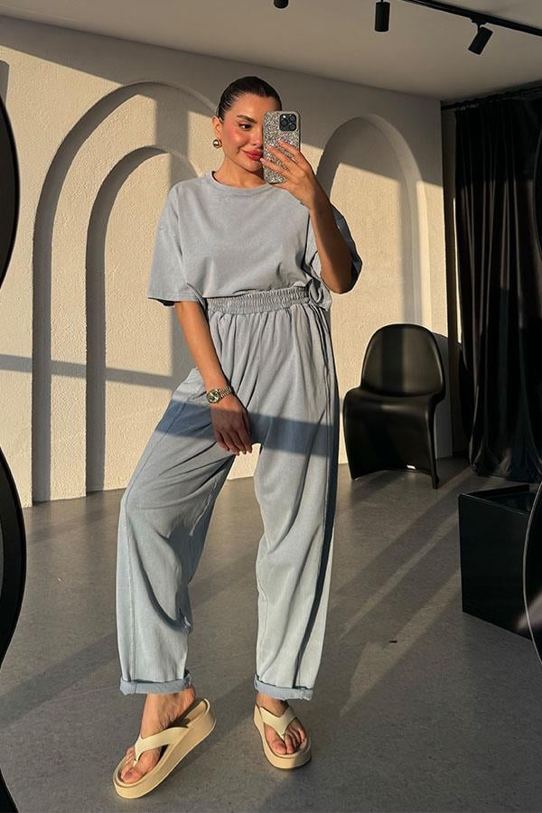 Zofia Şalvar Tshirt Yıkama Takım-Bebe Mavi